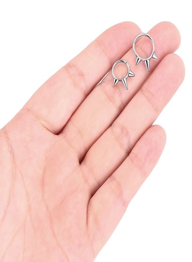 Qmcandy Stainless Steel Earring Hoop Hinged Segment Rings 16G Cartilage Tragus Helix Ring Septum Nose Rings Piercing, Triple Spiked Silver 8mm - Image 3
